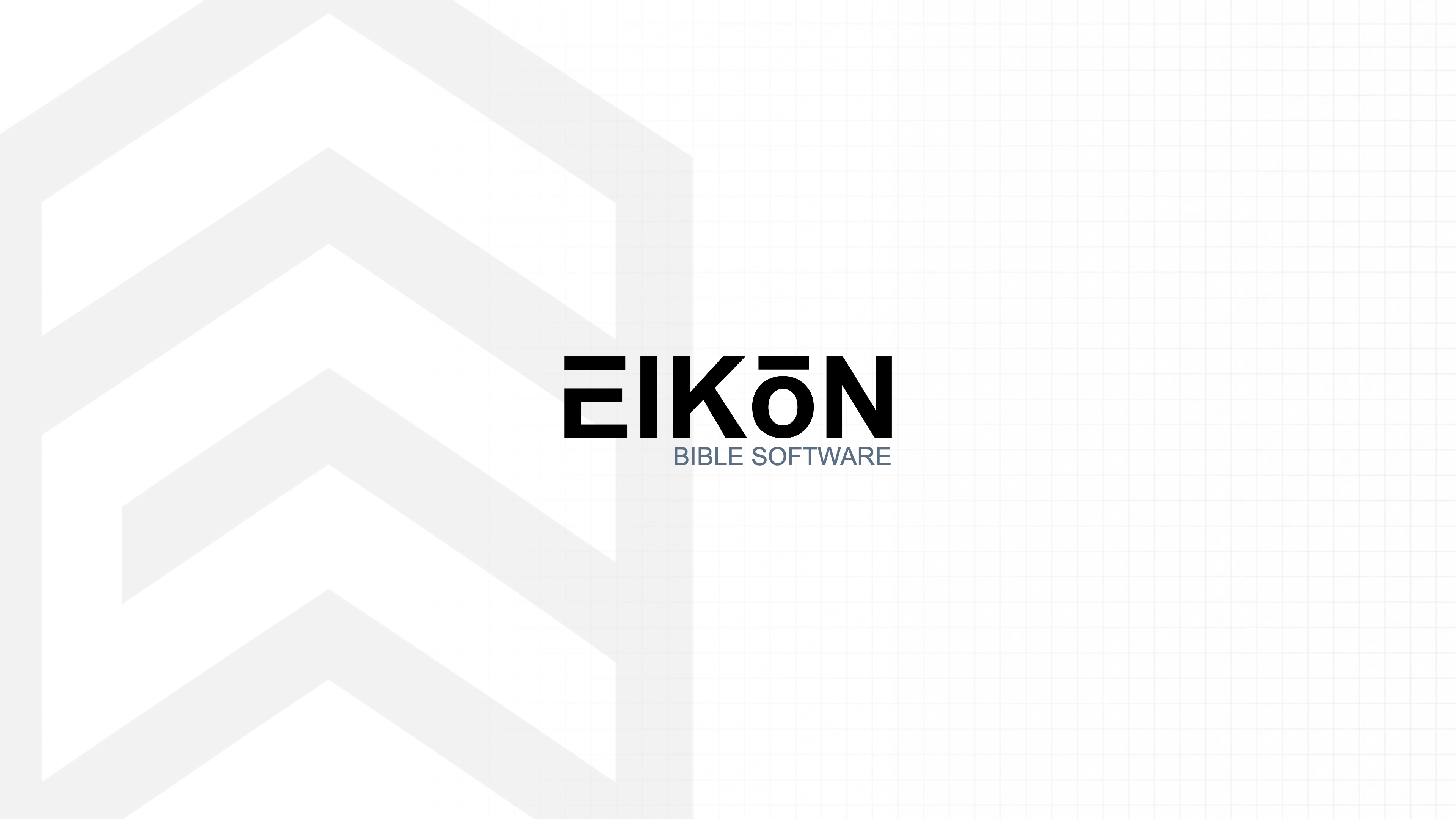 Dark Eikōn Bible Software wordmark and emblem on a light grid